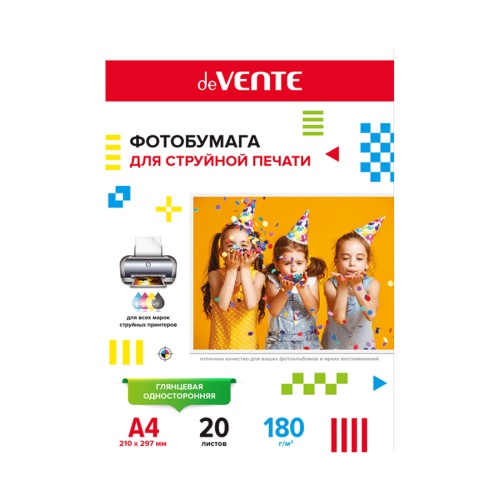 Фотобумага А4 глянцевая 180г/м2 20л deVENTE односторонняя 2042900 "Дава"