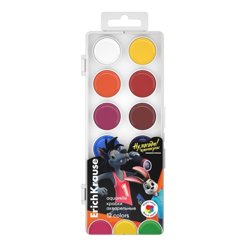 Краски акварельные 12цв. ErichKrause Ну, Погоди! Каникулы 62569 "Дава"