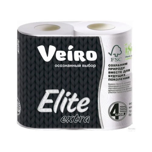 Бумага туалетная  4рул/упак 4слоя VEIRO Elite EXTRA тиснение белая 9С44 "Дава"