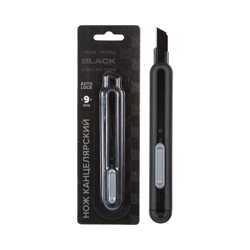 Нож для бумаги  9мм deVENTE TOTAL BLACK мет.направл. 4090404 "Дава"
