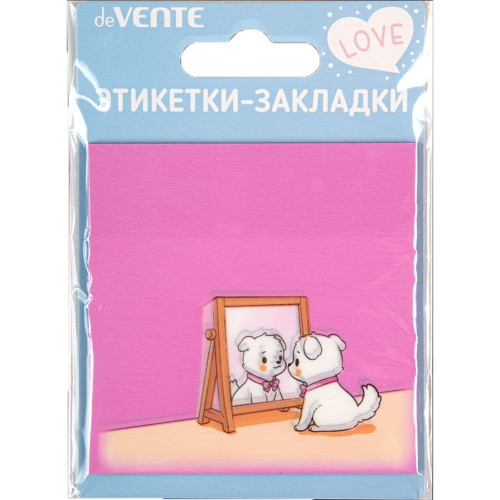 Блок самоклеящийся  76*76мм deVENTE 50л Щенок, пластиковый полупрозрачный розовый 2011429 "Дава"