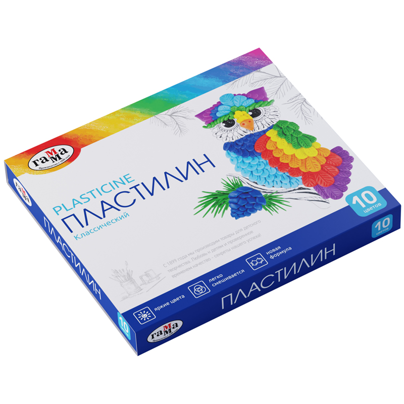 Пластилин 10цв. ГАММА Классический 200гр 281032 "Дава"