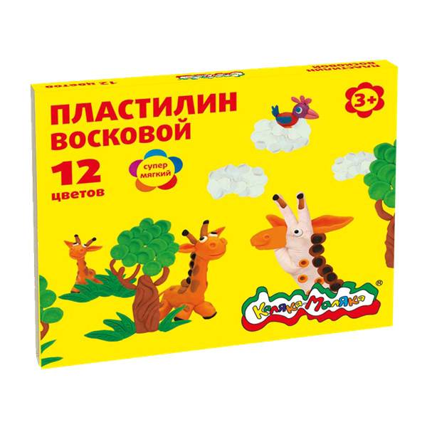 Пластилин 12цв. Каляка-Маляка восковой 180г ПВКМ12, со стеком "Дава"