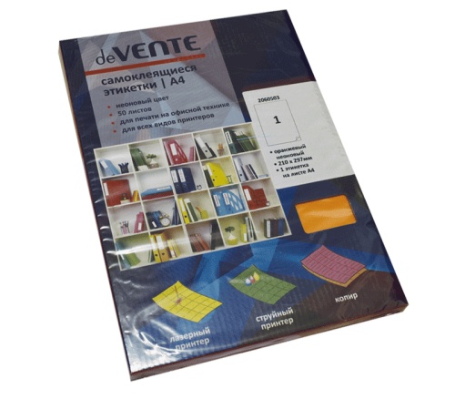 Бумага самоклеящаяся deVENTE А4 неон оранжевая 2060503  "Дава"