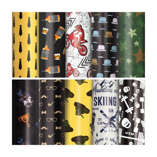 Бумага упаковочная 70*100см "For Men", 10 дизайнов ассорти, ЗОЛОТАЯ СКАЗКА, 591914 "Дава"