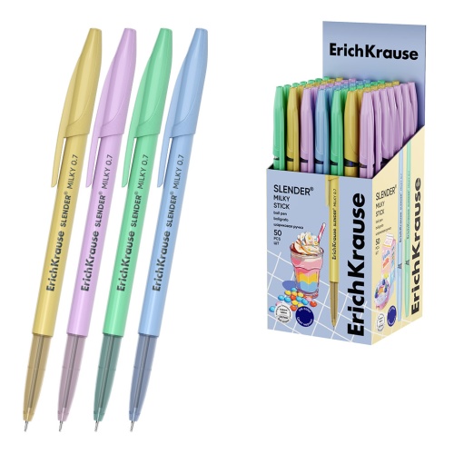 Ручка шариковая ErichKrause Slender Stick Milky 0,7 Super Glide Technology синяя 65465 "Дава"