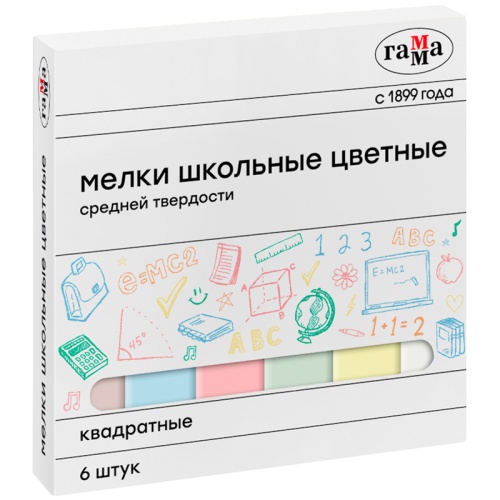 Мелки цветные  6цв. Гамма средней твердости квадратные 30320212 "Дава"