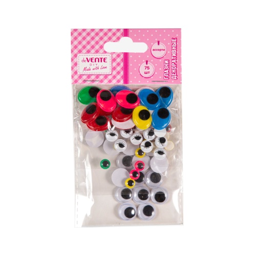 Декоративные глазки 75шт ассорти (8мм,10мм,15мм,15*20мм) самоклеящиеся deVENTE 8001566 "Дава"