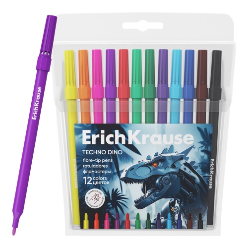 Фломастеры 12цв. ErichKrause Techno Dino 65030 "Дава"