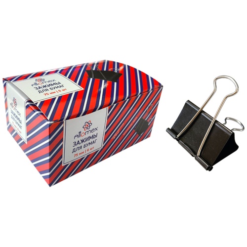 Зажим для бумаг 7,5см Attomex черный 4131501 (цена за 1 зажим) "Дава"