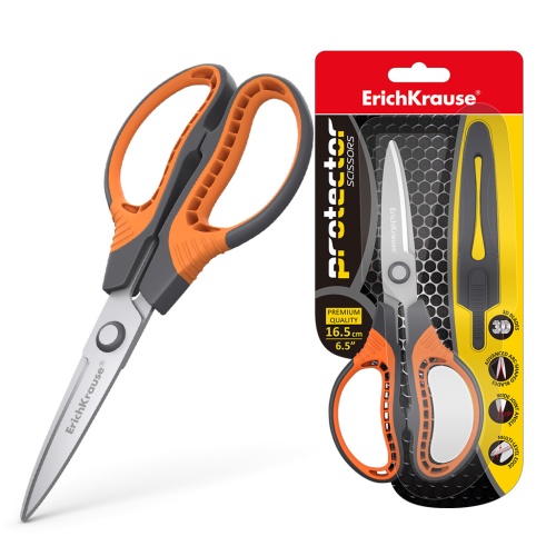 Ножницы 16,5см ErichKrause 48056 Protector серо-оранжевый "Дава"