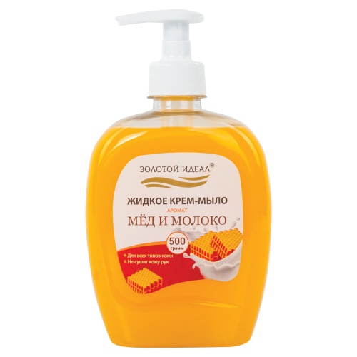 Мыло жидкое 500мл ЗОЛОТОЙ ИДЕАЛ Мед и молоко дозатор, крем-мыло 606787 "Дава"