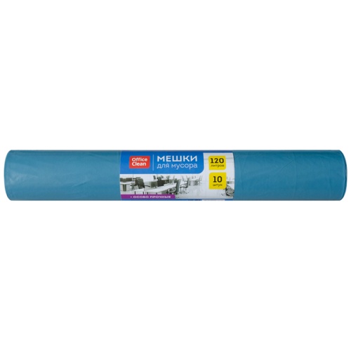 Мешки для мусора 120л/10шт OfficeClean 70*110см 40мкм особо прочные, синие, в рулоне 255795 "Дава"