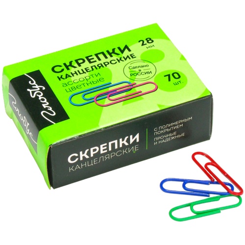 Скрепки 28мм* 70шт Globus цветные зебра С28-70 ПЗ "Дава"