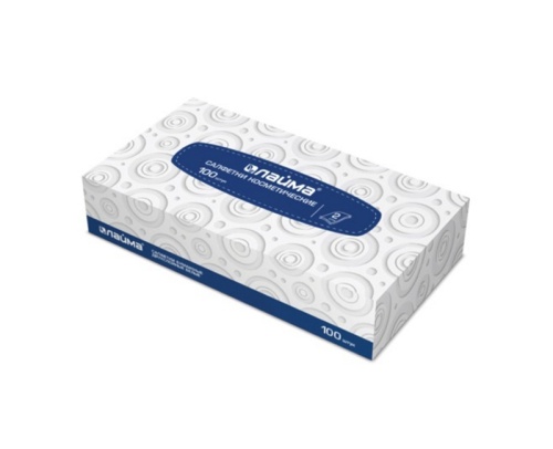 Салфетки косметические ЛАЙМА 2сл 20х20см в картонном боксе белые 100 шт.  126909  "Дава"