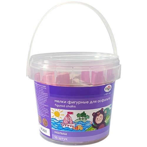 Мелки цветные для асфальта 16шт. Гамма Малыш, фигурные, пластиковое ведро 150220217  "Дава"