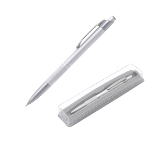 Ручка шариковая подарочная Flair MIAMI,серебряный метал.корпус, синяя, футляр "Дава"