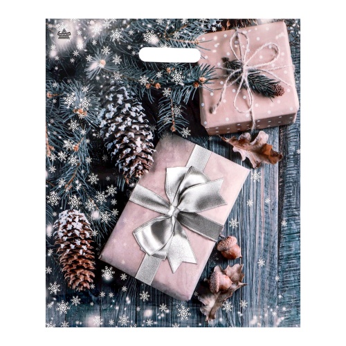 Пакет подарочный полиэтилен 45*38см Новогодние подарки, с вырубной ручкой 50мкм 9827658 "Дава"