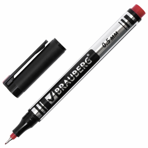 Маркер перманентный BRAUBERG 0,5мм красный 150509 "Дава"