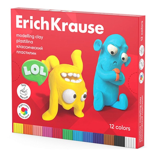 Пластилин 12цв. ErichKrause Веселые друзья со стеком 61347 "Дава"