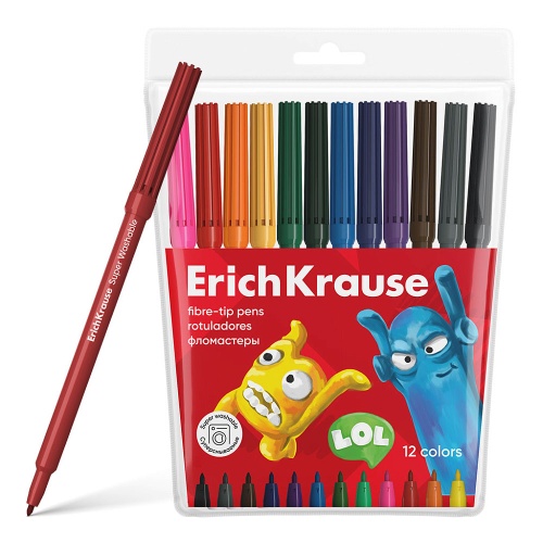 Фломастеры 12цв ErichKrause Веселые друзья, смываемые 61831 "Дава"
