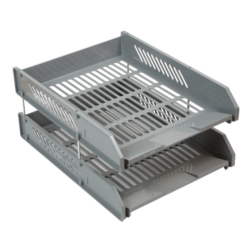 Лоток для бумаг горизонтальный 2 секции deVENTE 3040401 серый "Дава"