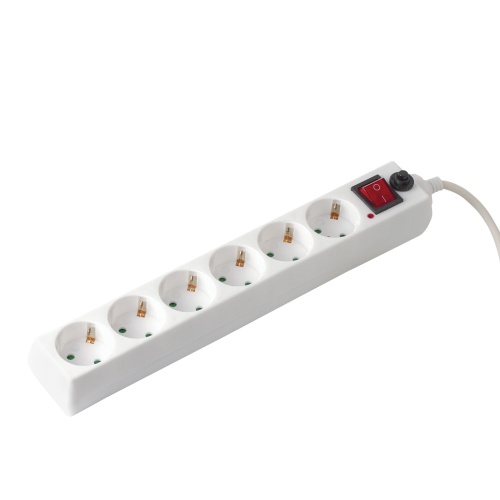 Сетевой фильтр SONNEN U-363, 6 розеток, с заземлением, выключатель, 10А, длина 3 м, белый, 511426 "Дава"