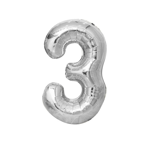 Шар фольгированный 40" 85см Цифра, 3 серебряный 1386216 "Дава"