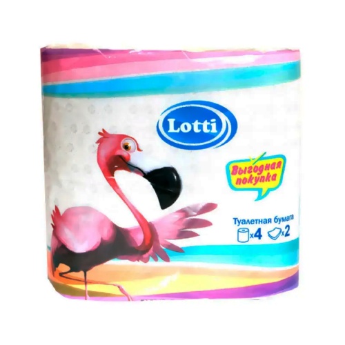 Бумага туалетная  4рул/упак 2слоя Lotti (Лотти) Фламинго белая "Дава"