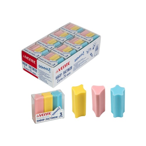 Ластик deVENTE School набор 3 разные формы/упак (трехгранник,четырехгранник,звезда) 8030410 "Дава"