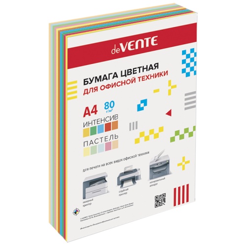 Бумага цветная deVENTE А4/250л/80г 10цв,5 интенсивных и 5 пастельных 2072202 "Дава"