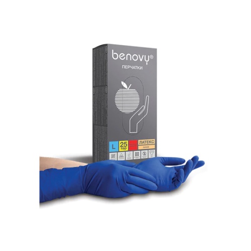 Перчатки одноразовые латексные Benovy High Risk размер L (большой) 25 пар/уп 10% "Дава"