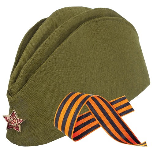 Пилотка Военная двуслойная, металлическая звезда,Георгиевская лента,размер универсальный, 56, ПЛ-11Л "Дава"