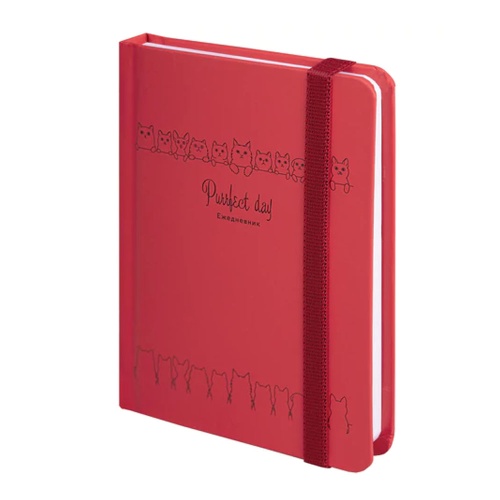 Ежедневник А6 BRAUBERG Котики 128л. с резинкой, красный 114571 "Дава"