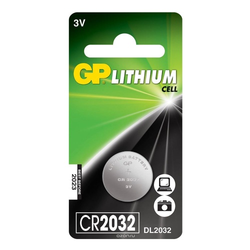 Батарейка CR2032 GP литиевая d=20мм, h=3,2мм 3V/CR2032-C1 "Дава"