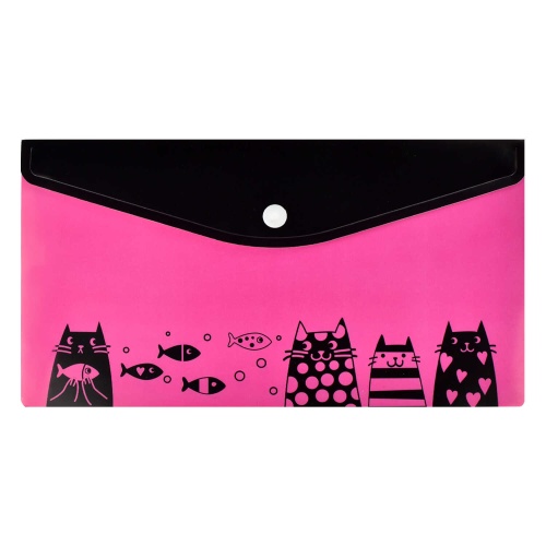 Папка пластиковая на кнопке 26*14см Феникс+ Коты с рыбками 59373 "Дава"