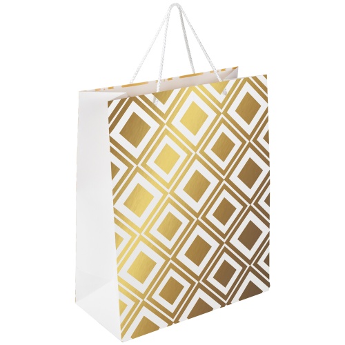 Пакет подарочный крафт 32*26*13см ЗОЛОТАЯ СКАЗКА Золотая роскошь тиснение фольгой белый "Дава"