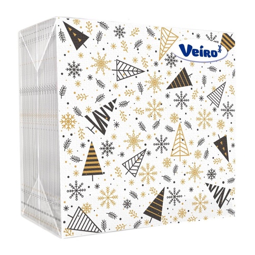 Салфетки бумажные цветные 24*24см 50шт/упак 1сл. Veiro с рисунком НГ Зима, Ёлочный мотив "Дава"