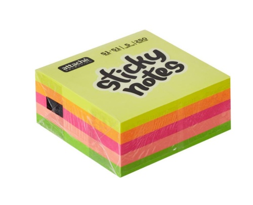 Блок самоклеящийся  51*51мм Attache Радуга 250л/5цв неон 383716 "Дава"