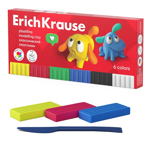 Пластилин  6цв. ErichKrause Веселые друзья со стеком 61344 "Дава"