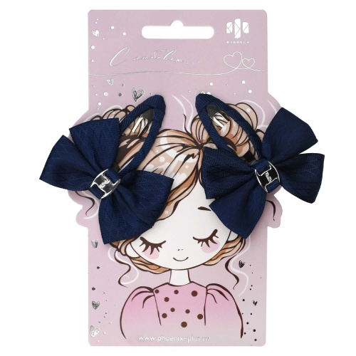 Заколка для волос Феникс+ Банты 2шт/уп 5,5см. клик-клак, т-синий 71746 "Дава"