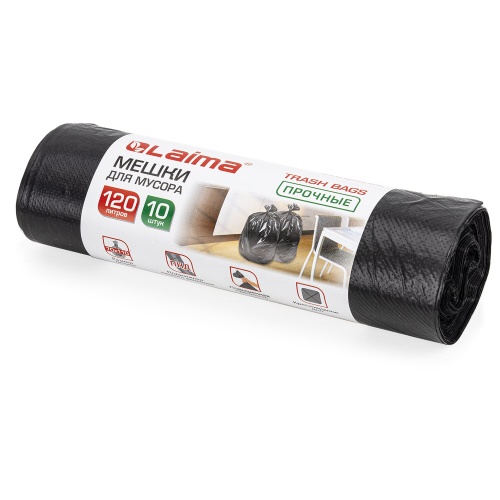 Мешки для мусора 120л/10шт LAIMA 70*110см прочные 18 мкм 601386 "Дава"