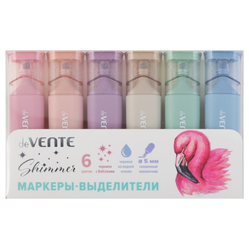 Текстмаркер набор 6шт deVENTE Shimmer с БЛЁСТКАМИ 5045502 "Дава"