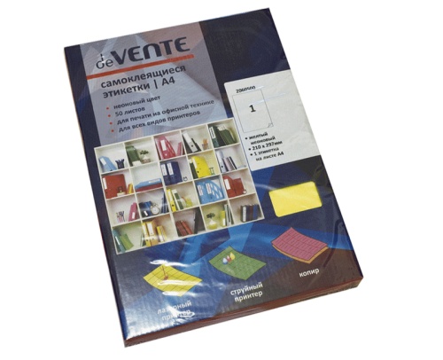 Бумага самоклеящаяся deVENTE А4 неон.желтая  2060500  "Дава"