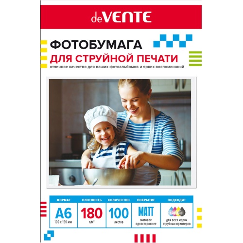 Фотобумага А6 матовая 180г/м2 100л deVENTE односторонняя 2042413 "Дава"