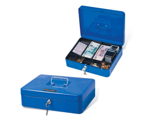 Ящик для денег BRAUBERG 90*240*300мм с ключевым замком, синий 290336 "Дава"