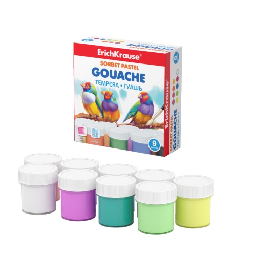 Гуашь  9цв. ErichKrause Сорбет Пастель по 20мл. 55444 "Дава"