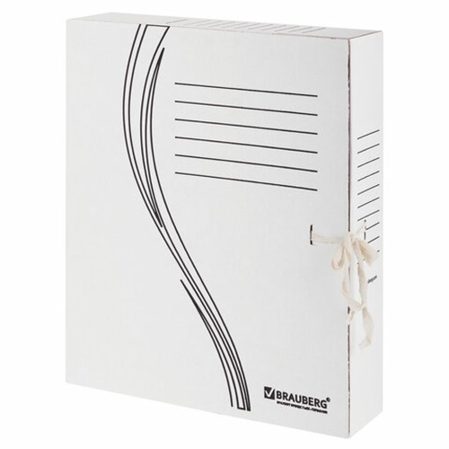 Короб архивный  75мм картон BRAUBERG с завязками белый до 700л. 124850 "Дава"