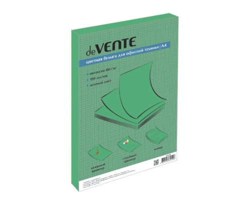 Бумага цветная deVENTE А4/100л/80г 2072410 интенсив зеленый  "Дава"