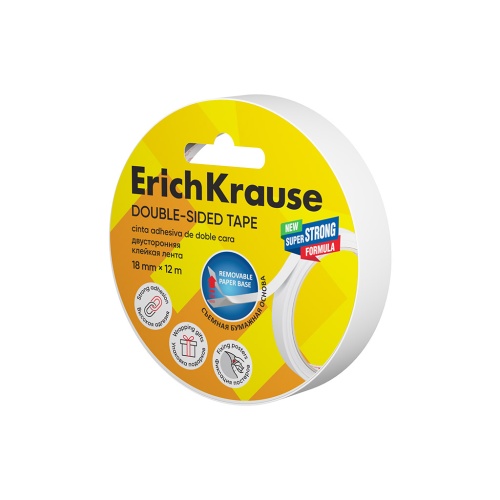 Клейкая лента двусторонняя 18мм*12м ErichKrause прозрачная, бумажная основа 58742 "Дава"